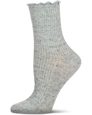 Memoi Vintage Ribbed Multi-flecked Lettuce Edge Crew Sock - Gray