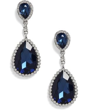 SOH Silver-tone Imitation Crystal Teardrop Drop Earrings - Blue