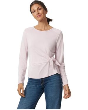 Cable & Gauge Side-tie Long-sleeve Crewneck Knit Top - White