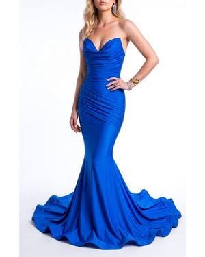 Jessica Angel Ruched Cowl Neck Mermaid Gown - Blue