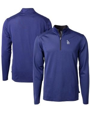 Cutter & Buck Royal/black Los Angeles Dodgers Virtue Eco Pique Micro Stripe Big & Tall Quarter-zip Pullover Sweatshirt - Blue