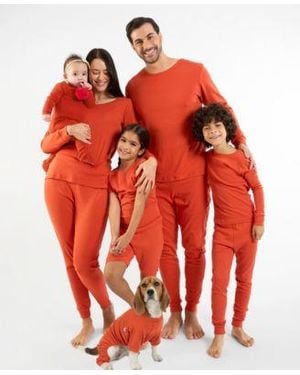 Leveret Matching Family Solid Cotton Pajamas - Red
