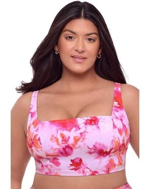 S3 Apparel Supportive And Sculpting Square Neck Lace Back Midkini Swimsuit Top - Pink
