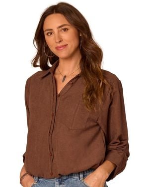 Democracy Spread-collar Button-front Top - Brown