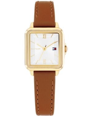 Tommy Hilfiger Quartz Tan Leather Strap Watch - White