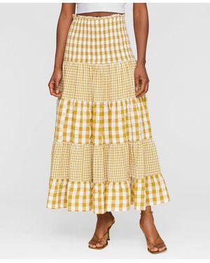 Avec Les Filles Cotton Check Tiered Smocked-waist Maxi Skirt - Yellow