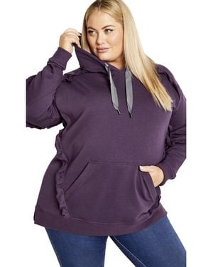 Avenue Plus Size Frill Plain Hoodie - Purple