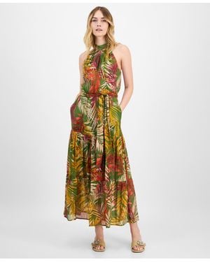 Anne Klein Printed Chiffon Halter Maxi Dress - Metallic