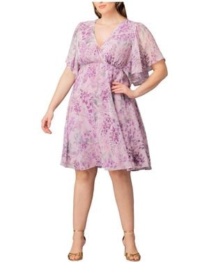 Kiyonna Plus Size Florence Flutter Sleeve Dress - Pink