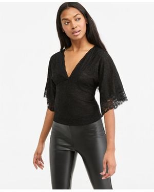 BarIII Dolman-sleeve V-neck Lace Blouse - Black