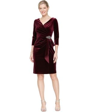 Alex Evenings Petite Velvet Rhinestone-brooch Cocktail Dress - Red