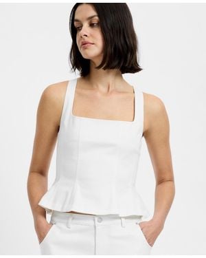 French Connection Inez Twill Square Neck Peplum Top - White