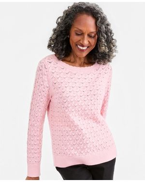 Style & Co. Petite Boat Neck Lightweight Pointelle-knit Sweater - Pink