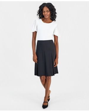 Kasper Box Pleat Skirt - White