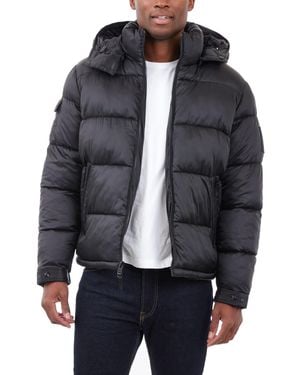 Michael Kors Heavyweight Metallic Finish Hooded Puffer Jacket - Gray