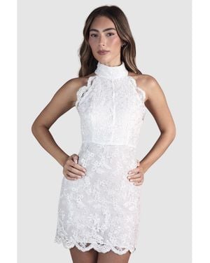 Coast High Neck Mesh Mini Wedding Dress - White