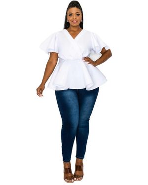 L I V D Plus Size Siobhan Neoprene Peplum Top - Blue
