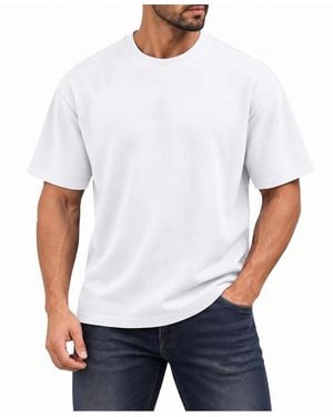 Blu Rock Heavyweight Micro Waffle Knit Drop-shoulder Short Sleeve T-shirts - White