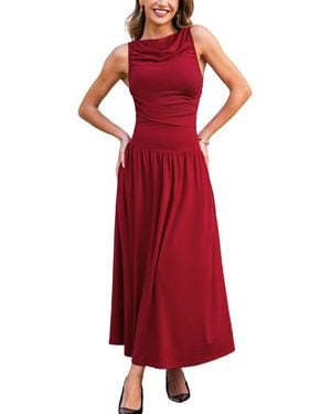 CUPSHE Knit Boatneck Sleeveless Maxi Dress - Red