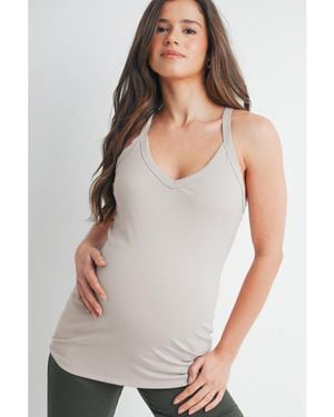 Hello Miss Maternity Sleeveless Ribbed V-neck Racerback Tank Top - White