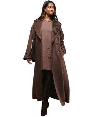 Oasis Cuff Detail Belted Coat - Brown
