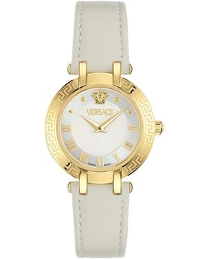Versace Swiss Antlia White Leather Strap Watch 34mm - Metallic