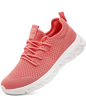 Peneyon Breathable Mesh Lace Up Walking Gym Workout Sneakers - Red