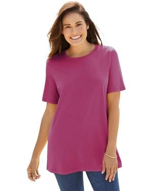 Woman Within Within Perfect Short-sleeve Crewneck Tee - Purple