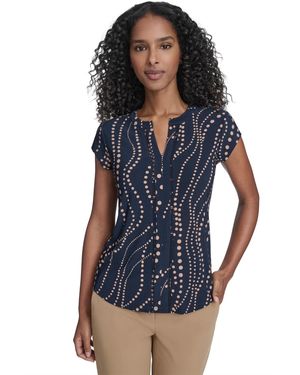 Tommy Hilfiger Cascade Dot Cap Sleeve V-neck Top - Blue