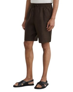 Reiss Barges Short Linen Drawstring Front-pleat Shorts - Black