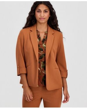 Anne Klein Essentials Petite Knit Roll-tab Blazer - Brown