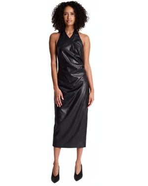 Kenneth Cole Halter-neck Draped Open-back Faux Leather Midi Dress - Black