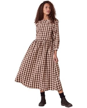Celtic & Co. Collarless Gingham Midi Dress - Brown