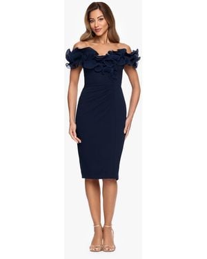 Xscape Ruffled Off-the-shoulder Scuba Crepe Dress - Blue