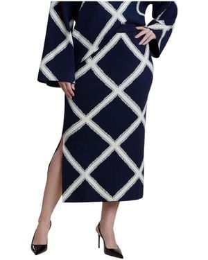 Eloquii Plus Size High-waisted Midi Intarsia Sweater Skirt - Blue
