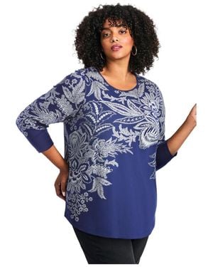 Avenue Plus Size Millie 3/4 Sleeve Top - Blue