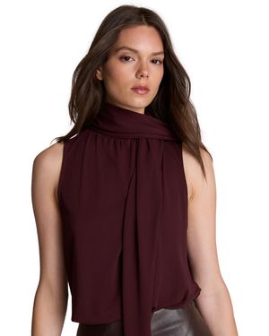 Kenneth Cole Scarf Neck Sleeveless Matte Jersey Blouse - Purple