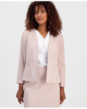Kasper Collarless Open-front Jacket - White