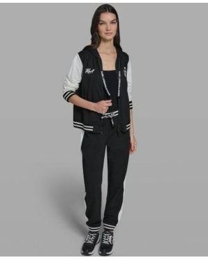 KARL LAGERFELD Karl Choupette Zip Hooded Jacket Color Blocked Pull On sweatpants - Gray