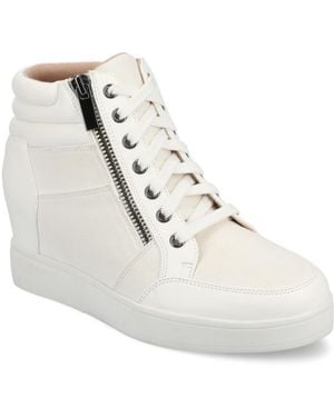 Journee Collection Clarity Round Toe Comfort Wedge Sneakers - White