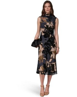 Donna Karan Printed Velvet Burnout Midi Dress - Black