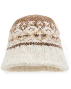 Steve Madden Fair Isle Knit Bucket Hat - Natural