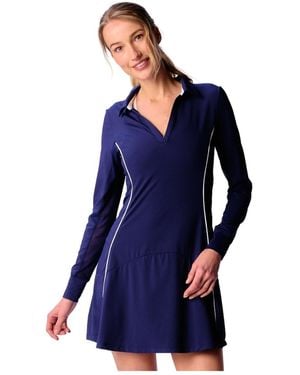 G Lifestyle Clothing G Lifestyle Color Block Long Sleeve Dress - Blue