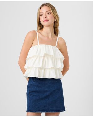 French Connection Aimee Ruffle Detail Cotton Top - Blue