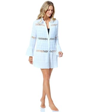 Anne Cole Bell Sleeve Crochet Cover-up Swim Dress - Blue