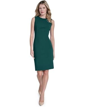 DKNY Sleeveless Jewel Neck Knee-length Dress - Green