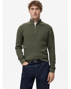 Mango Zip Neck Ribbed Sweater - Green