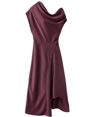 Mango Asymmetrical Ruched Off-the-shoulder Dress - Purple