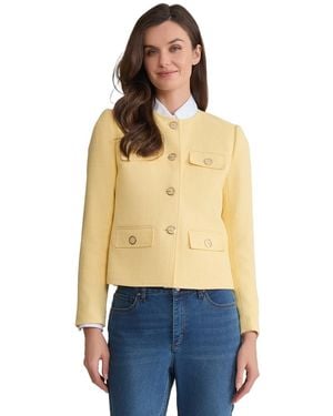 Jones New York Four Button Jewel Neck Tweed Jacket - Blue
