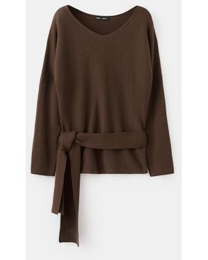 Mango Knit Belt Sweater - Brown